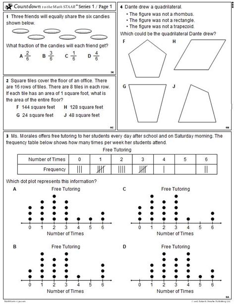 Answer Key For Days 1-23. . Countdown to the math staar series 1 page 5 answer key